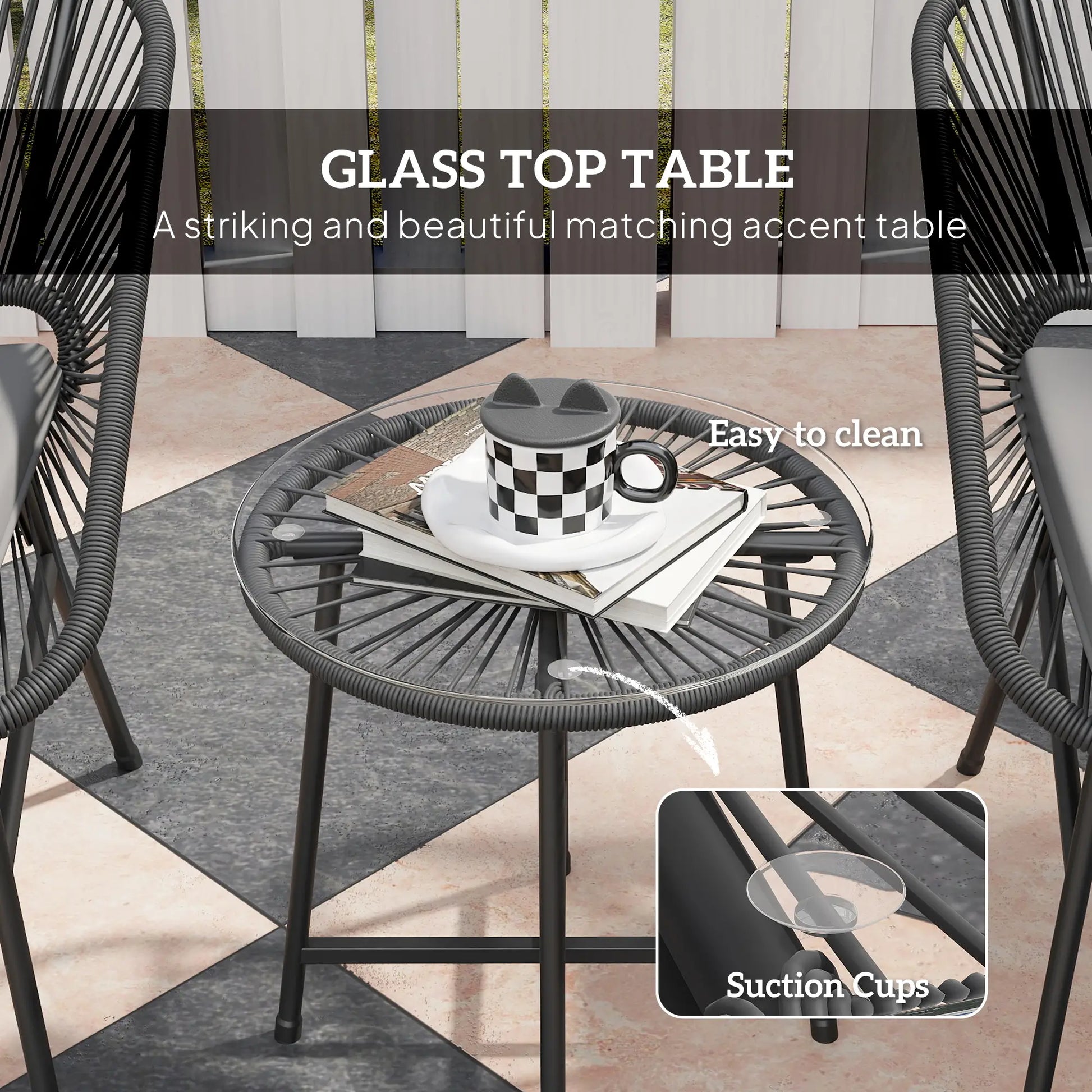 3 Piece Bistro Set, Wicker Patio Furniture, Glass Top Table, Black Bistro Sets at Gallery Canada