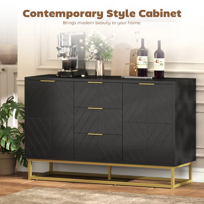 Sideboard Storage Cabinet, 3 Drawers, Adjustable Shelves, Black Kitchen Pantry Cabinets at Gallery Canada