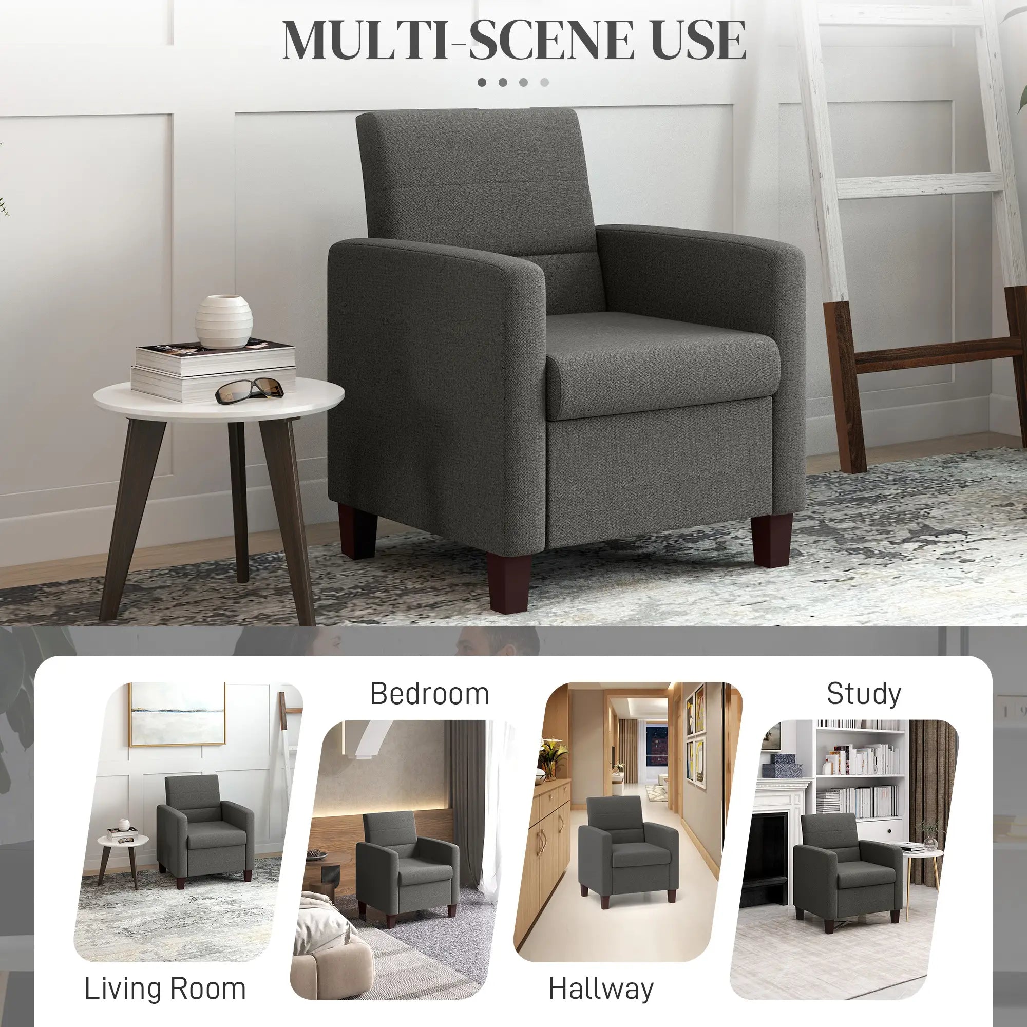 Modern Fabric Accent Chair, Seat Cushion, Non-Slip Pads, Dark Grey Accent Chairs at Gallery Canada