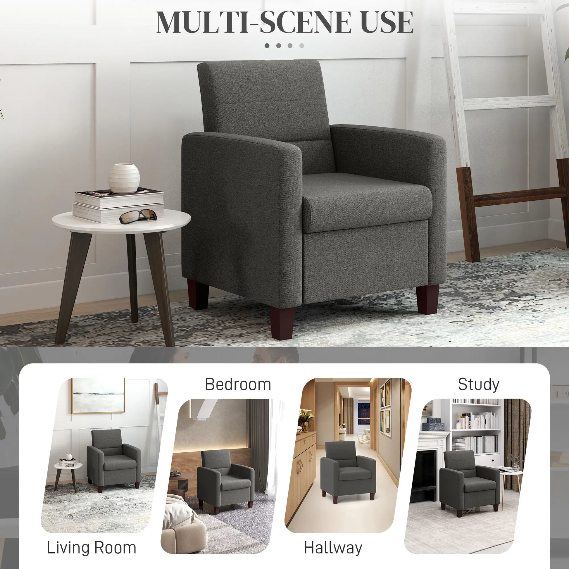 Modern Fabric Accent Chair, Seat Cushion, Non-Slip Pads, Dark Grey Accent Chairs at Gallery Canada