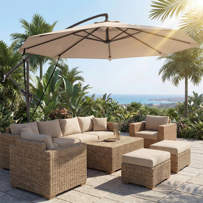 10FT Cantilever Patio Umbrella, 8 Ribs With Cover, Wind Ropes, Khaki Offset Cantilever Umbrellas at Gallery Canada