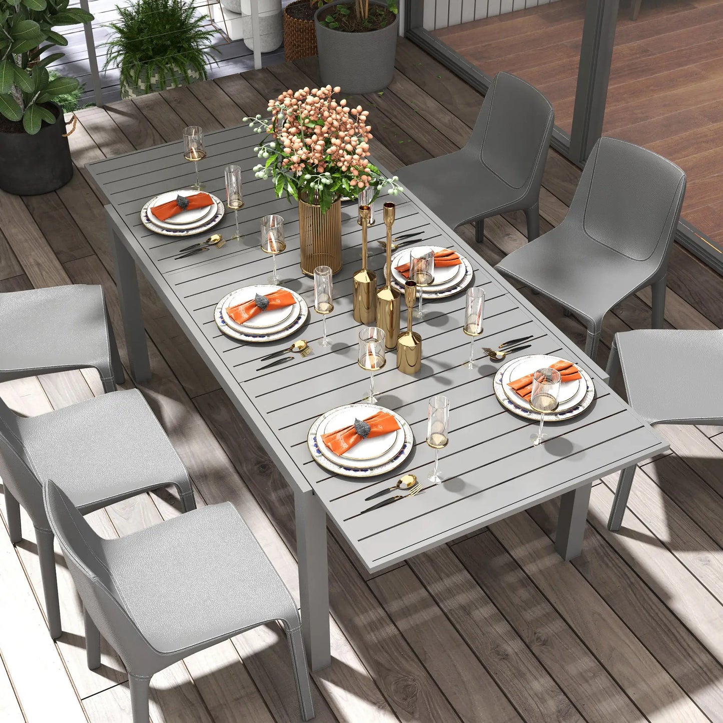 Expandable Aluminum Outdoor Dining Table, 6-8 People, Charcoal Grey Patio Dinning Tables at Gallery Canada
