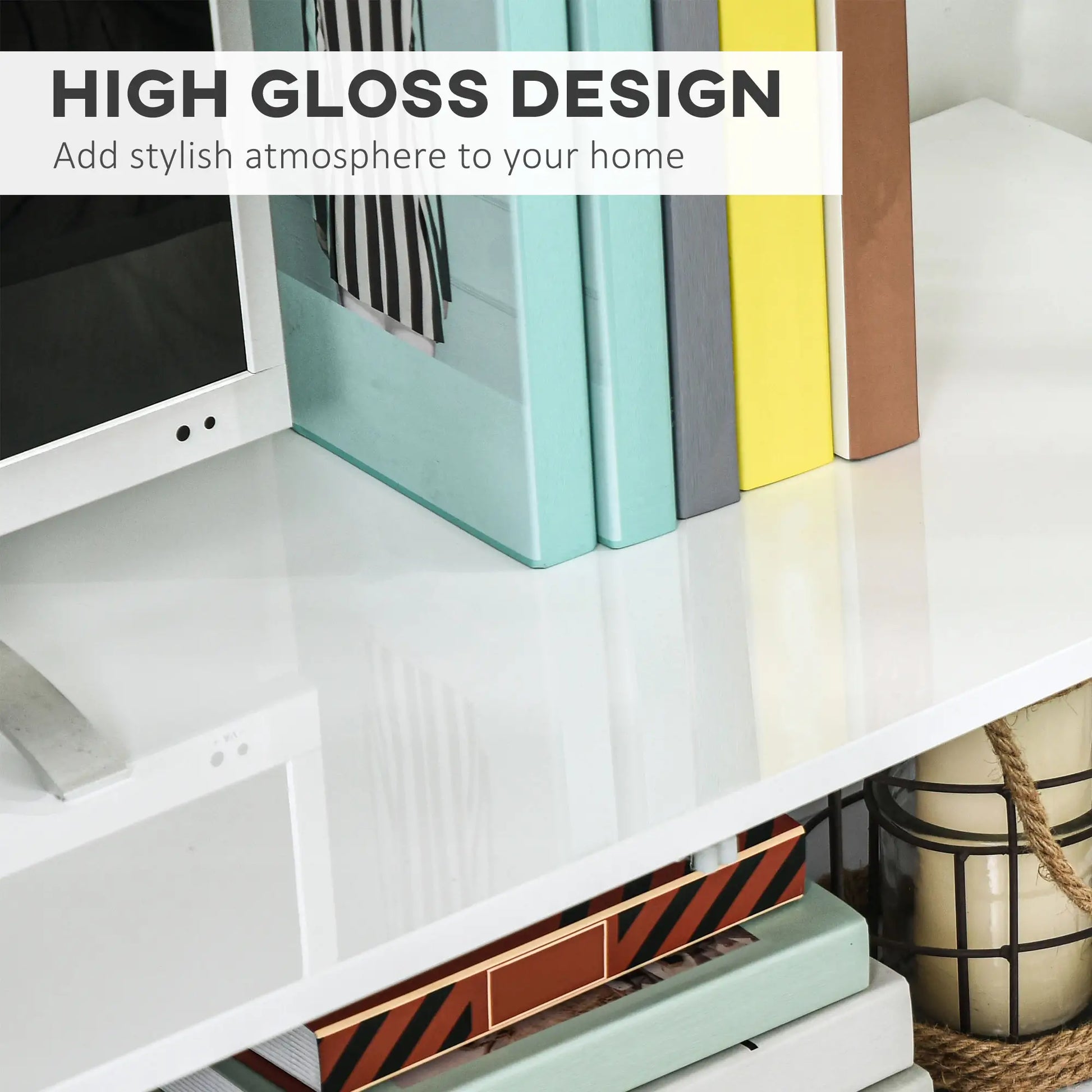 Lighted TV Stand for 75" TVs, Storage Cabinet, High Gloss, White TV Stands at Gallery Canada