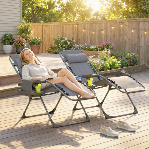 Zero Gravity Chair Set Of 2, Folding Reclining Outdoor Lounge Chair, Dark Grey
