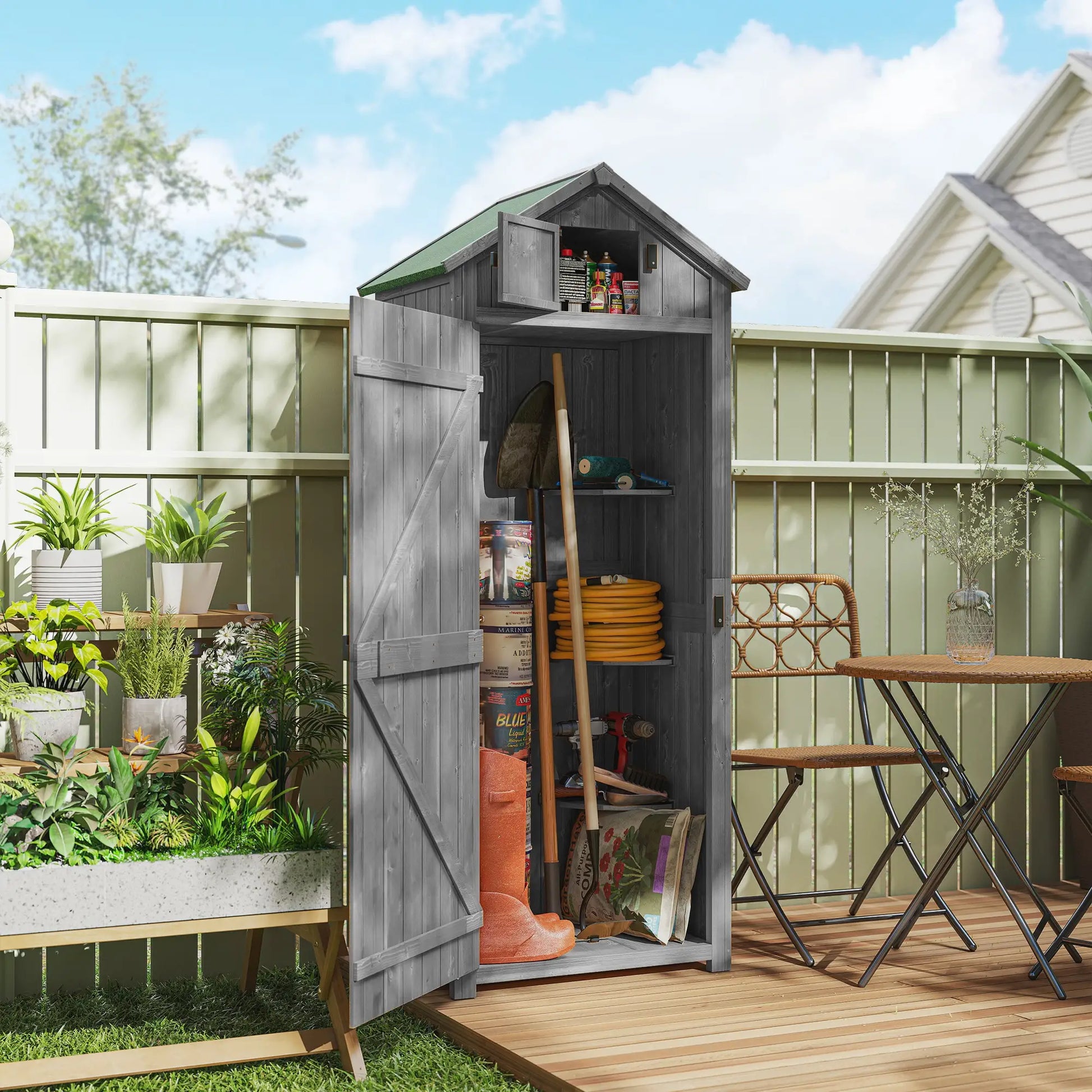 30" x 21" x 71" Garden Storage Shed, Water-Resistant, Grey Sheds at Gallery Canada