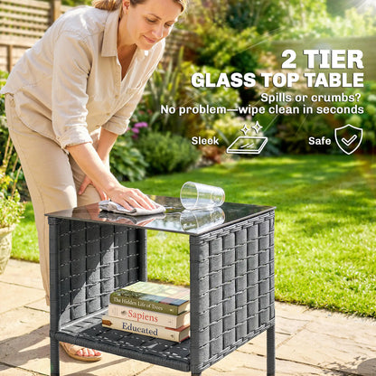 3-Piece Rocking Bistro Set, Mesh Seat, Cushions, 2-Tier Table, Grey Bistro Sets at Gallery Canada