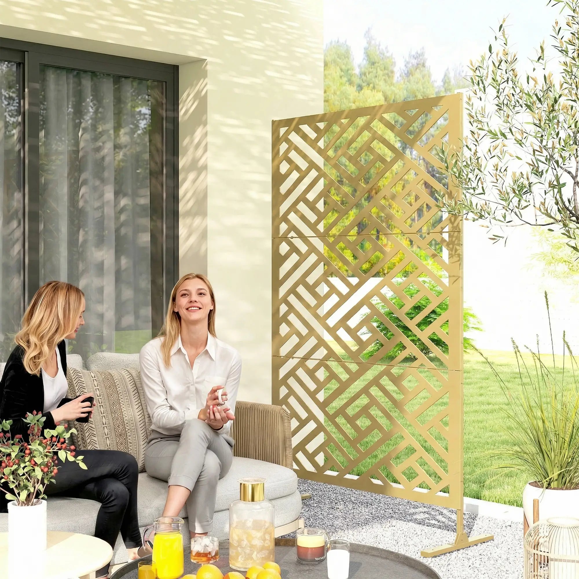Metal Outdoor Privacy Screen, Freestanding Divider, 79