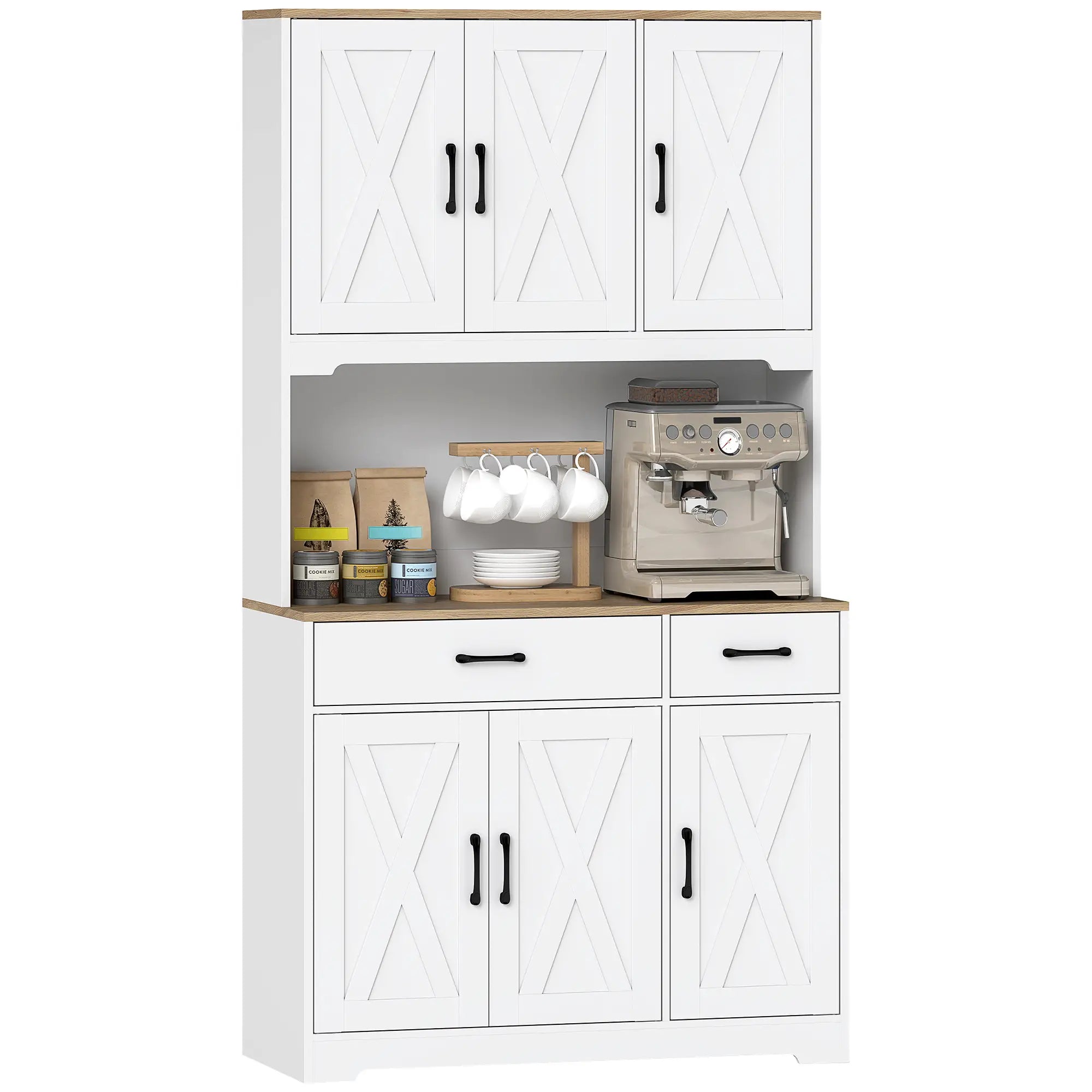 Tall Kitchen Pantry, 6 Doors, 2 Drawers, Adjustable Shelves, White Kitchen Pantry Cabinets at Gallery Canada