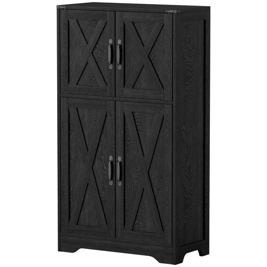 Farmhouse Kitchen Pantry, Freestanding Cabinet with Barn Doors, Adjustable Shelves, Black Kitchen Pantry Cabinets Black Wood Grain at Gallery Canada