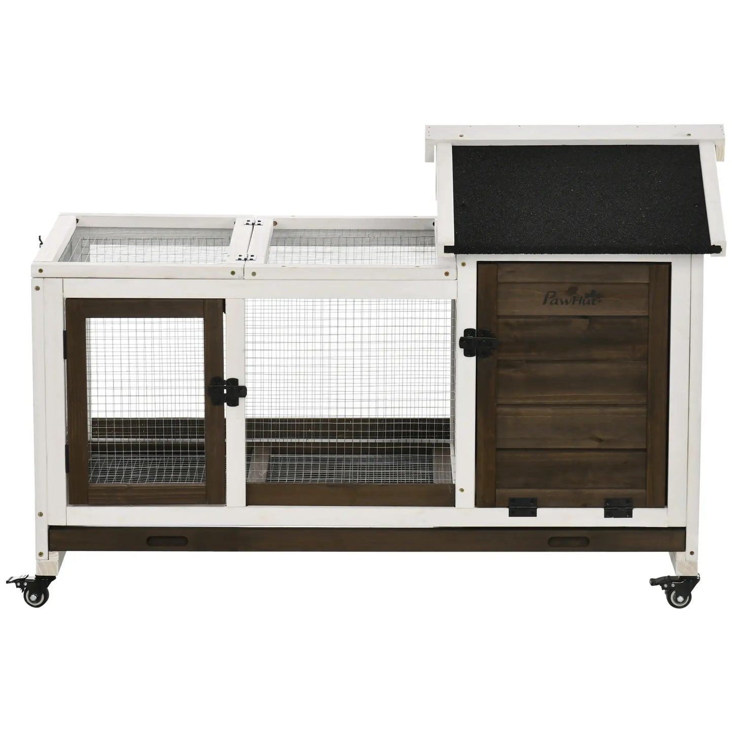 Rabbit Cage with Wheels, Ramp, Run, Tray, Indoor Outdoor Rabbit Hutch White, Coffee, Black at Gallery Canada