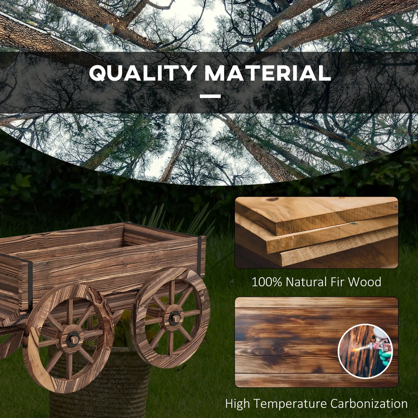 Wooden Wagon Planter Box, Raised Garden Bed, Carbonized Elevated Garden Beds at Gallery Canada