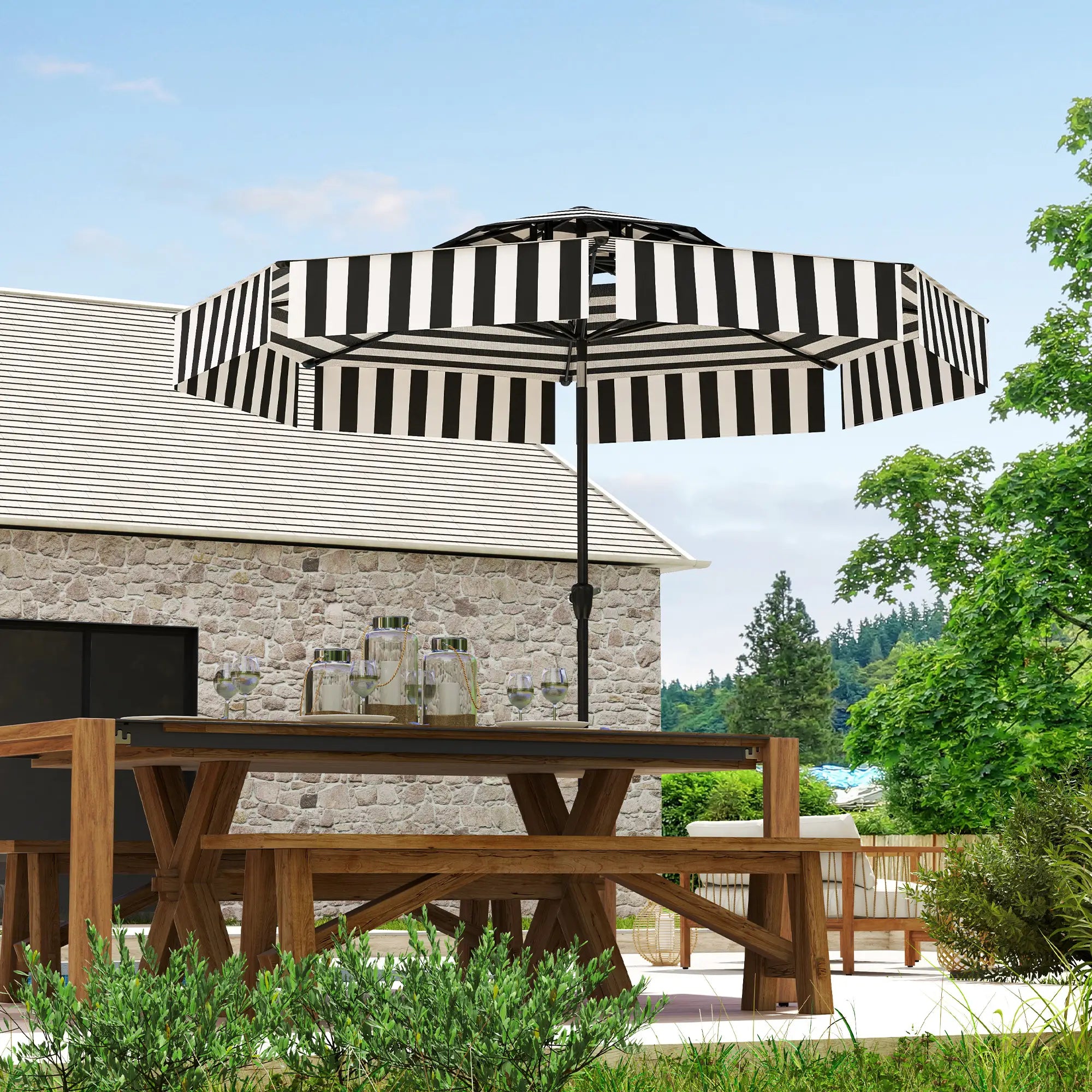 8.6 ft Patio Umbrella, UPF 30+, Crank, Tilt, 8 Ribs, Black Sun Umbrellas at Gallery Canada