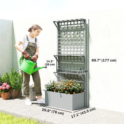 Wooden Raised Garden Bed With Trellis, Roof, 2 Shelves, Grey Wooden Planter Boxes at Gallery Canada