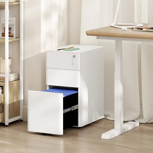 3 Drawer Filing Cabinet, Lockable Steel Office Storage, White Office Cabinets & Cupboards White at Gallery Canada