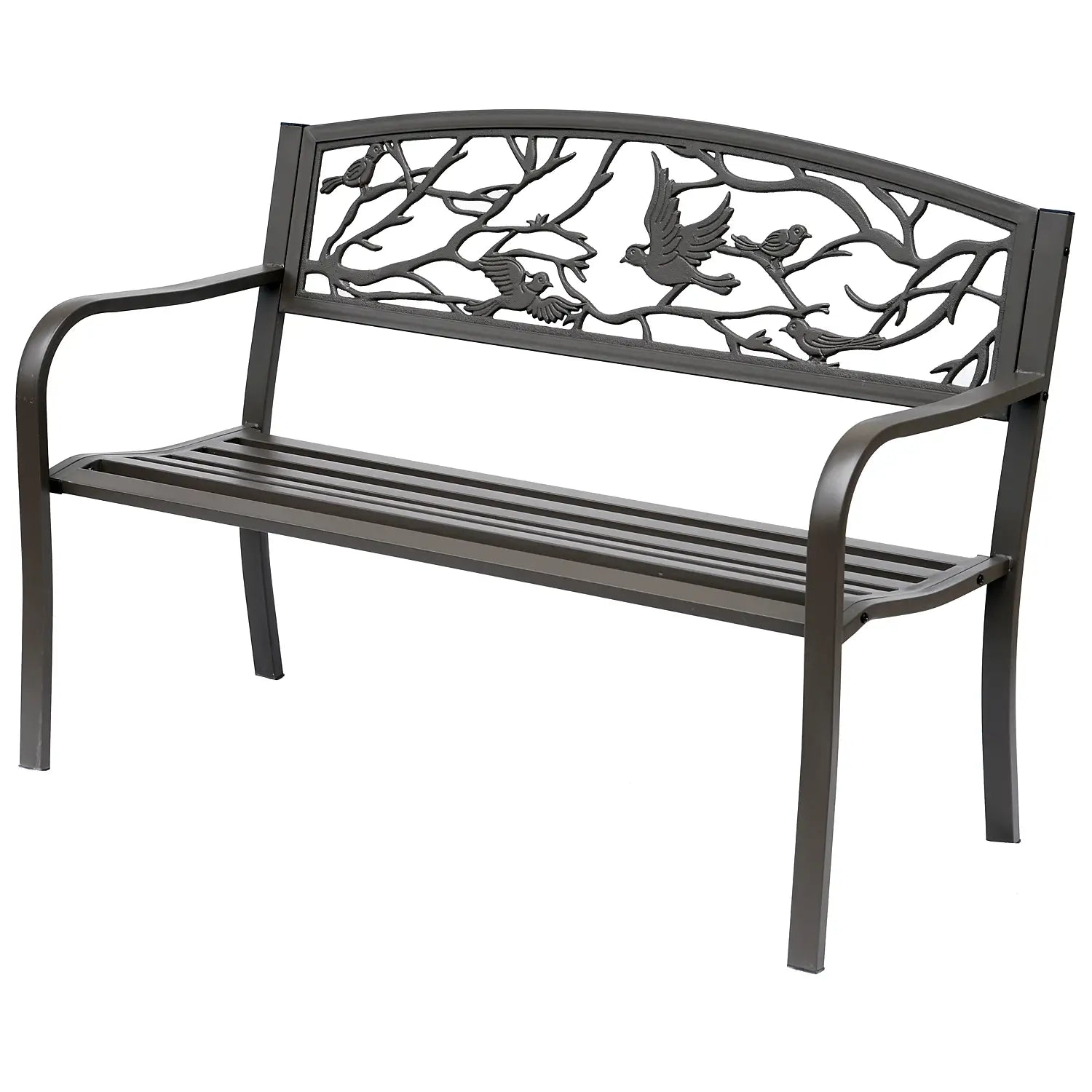 50 Garden Bench, Outdoor Loveseat, Vintage Bird Pattern, Cast Metal, Brown Outdoor Benches at Gallery Canada
