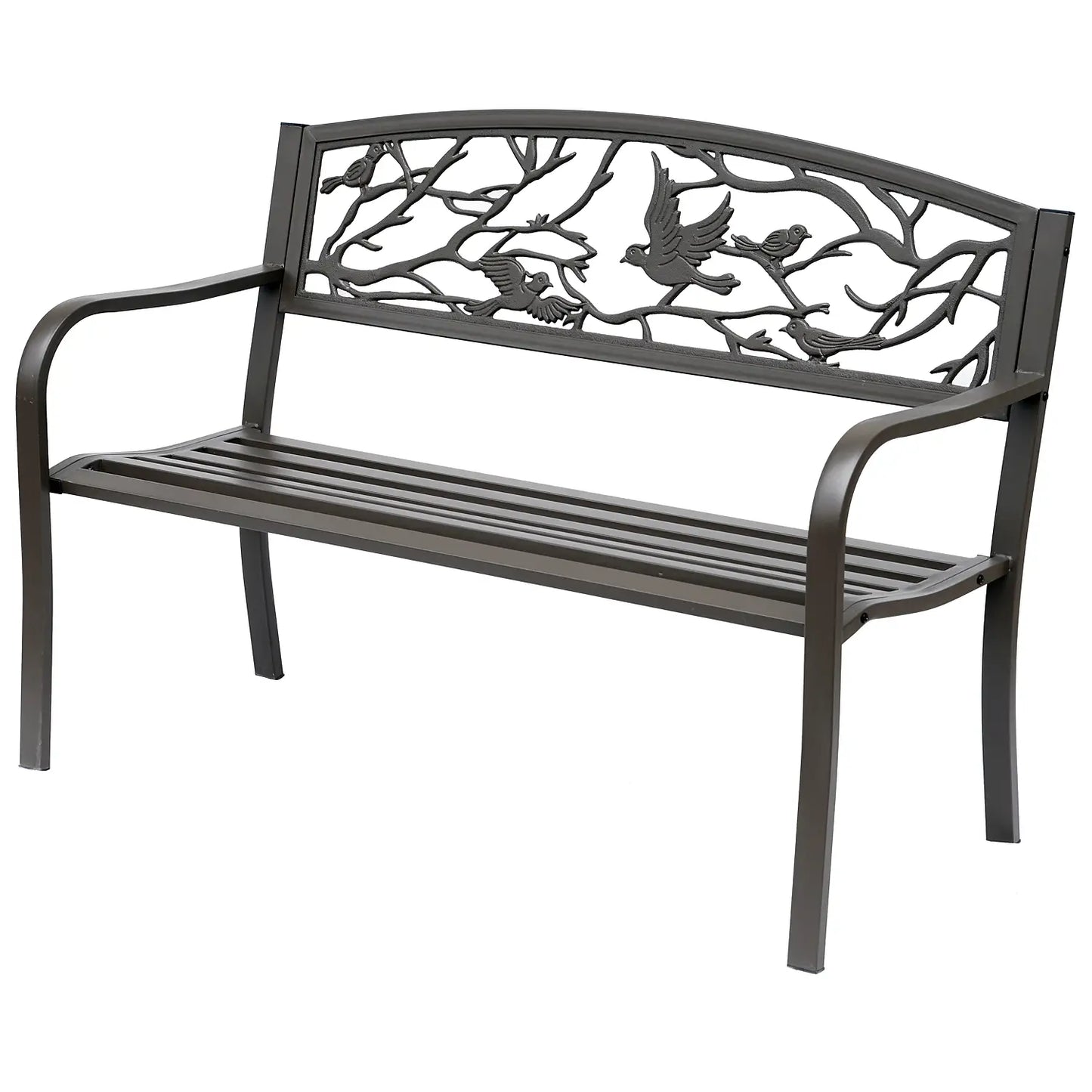 50 Garden Bench, Outdoor Loveseat, Vintage Bird Pattern, Cast Metal, Brown Outdoor Benches at Gallery Canada