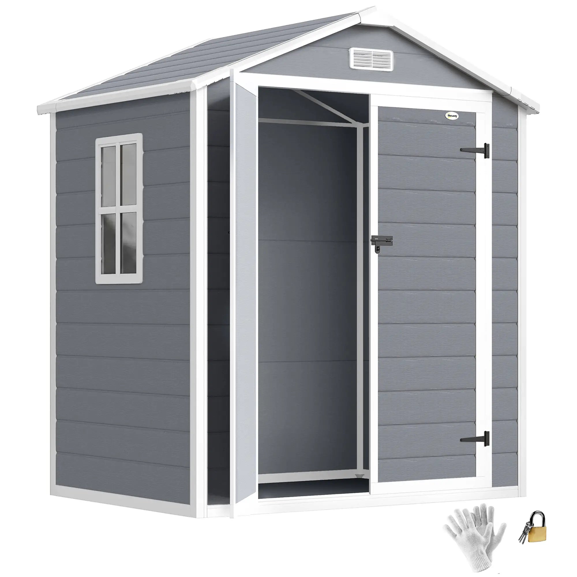 6x4.5ft Plastic Garden Shed, Lockable Tool Storage, Double Doors, Vent, Gray Sheds at Gallery Canada