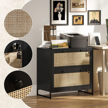 2-Drawer Filing Cabinet with Lock, Rattan, Adjustable Hanging Bar, Black Office Cabinets & Cupboards at Gallery Canada