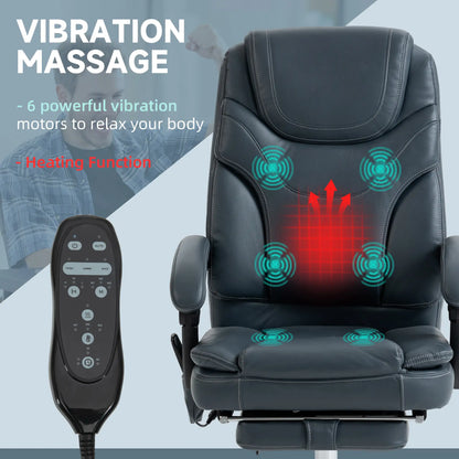 6 Point Vibration Massage Office Chair, PU Leather, Heated, Reclining, Grey Massage Chairs at Gallery Canada
