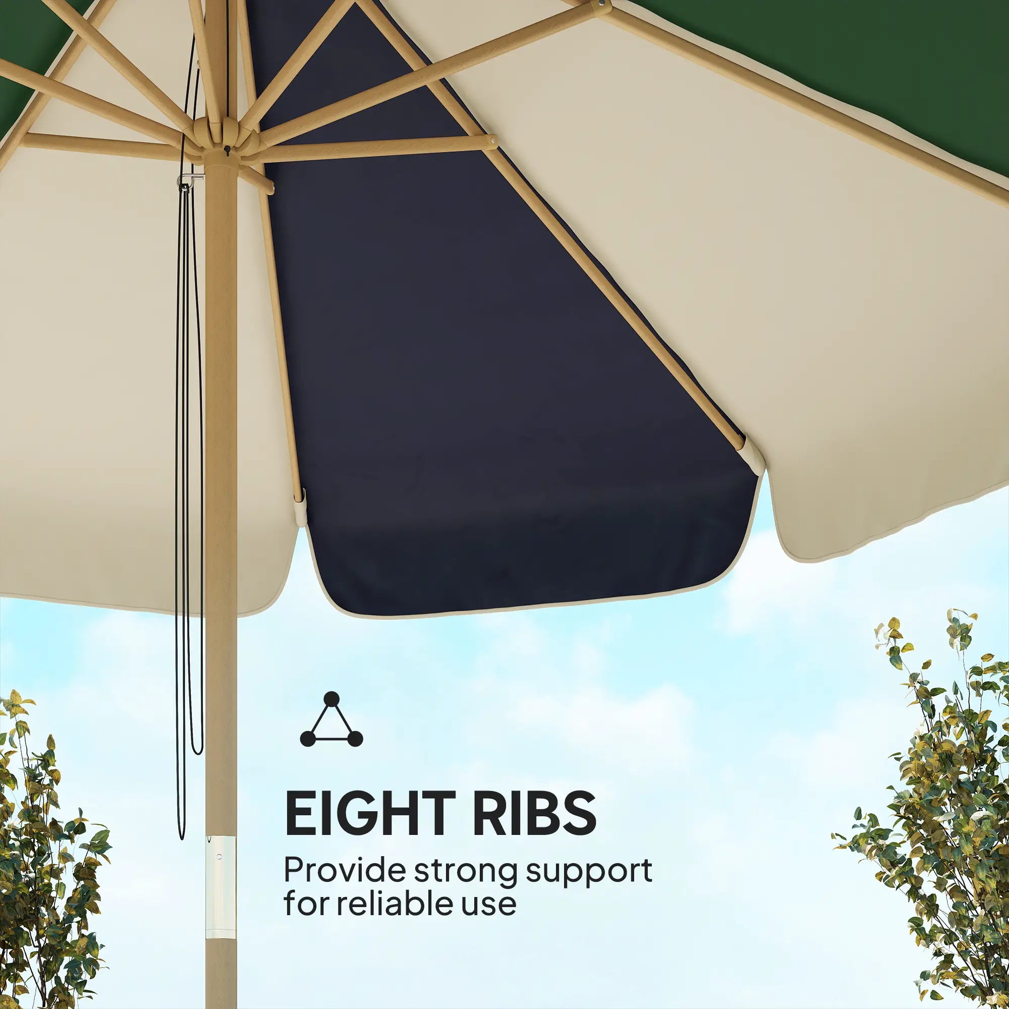 7.4 Ft Patio Umbrella, Wood-Effect Frame, Dark Green Sun Umbrellas at Gallery Canada
