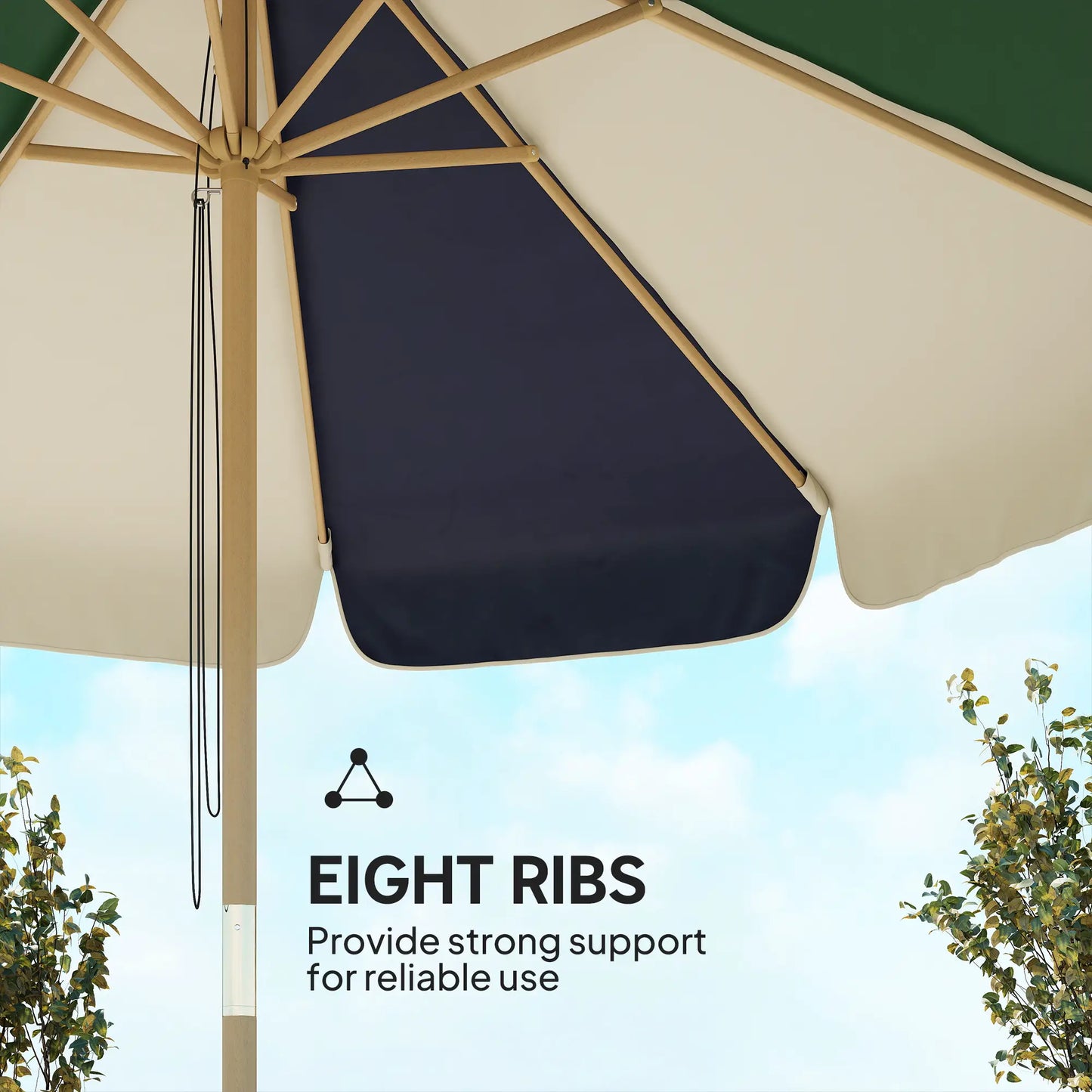7.4 Ft Patio Umbrella, Wood-Effect Frame, Dark Green Sun Umbrellas at Gallery Canada