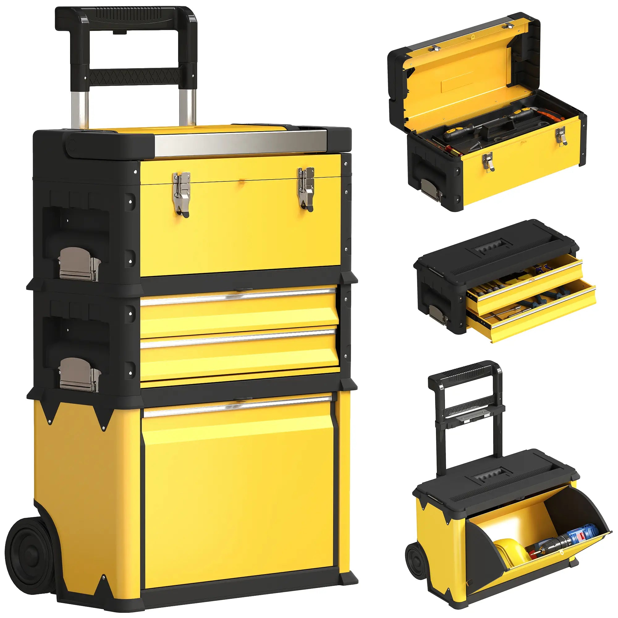 3-in-1 Tool Box with Wheels, Stackable, Modular Steel Toolbox, Yellow Tool Organizers at Gallery Canada