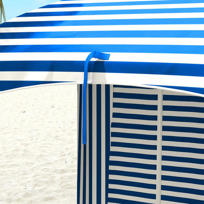 70.1" L x 70.1" W Cabana Umbrella With Walls, Vents, Ruffles, Carry Bag, Blue White Stripe