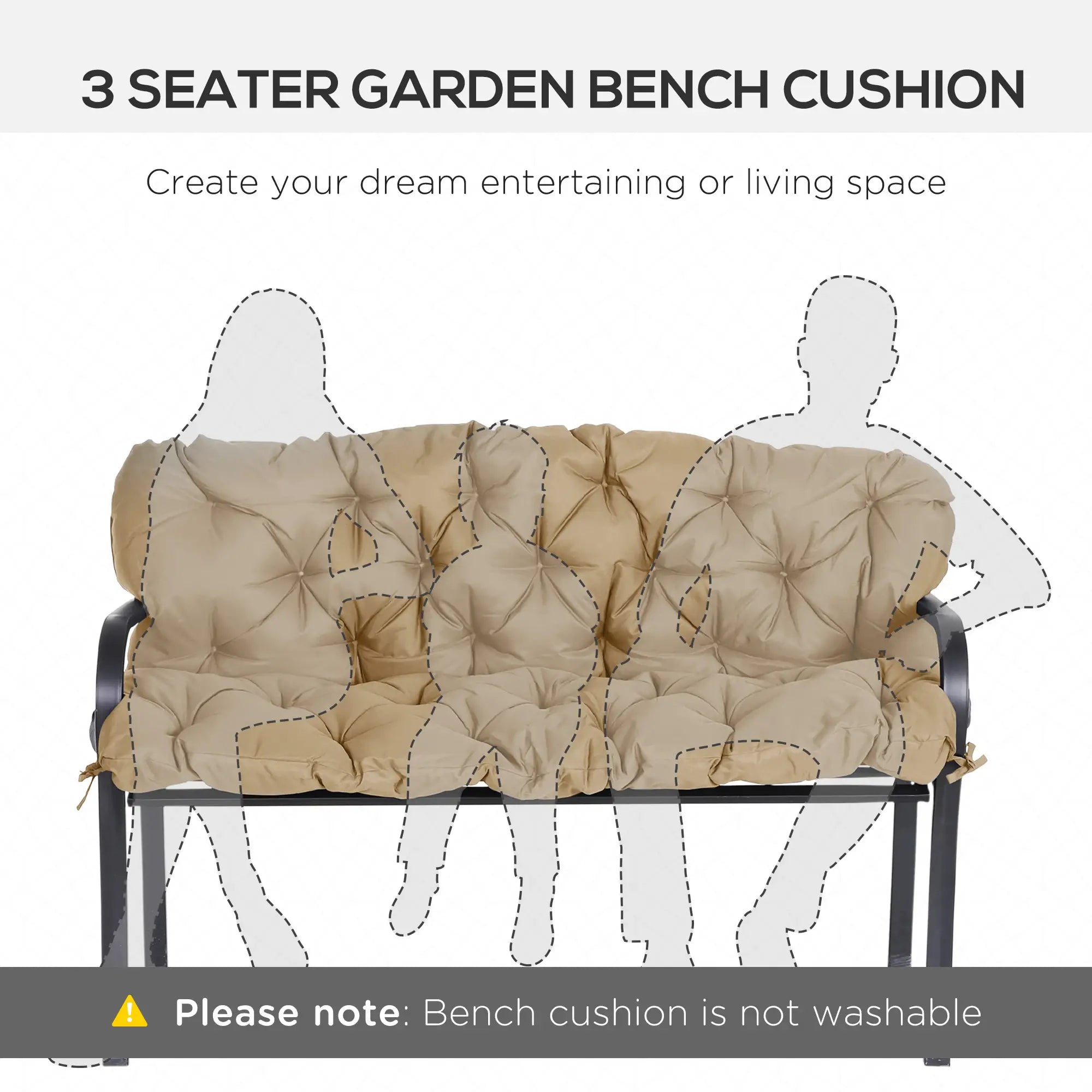 Porch Swing Cushion, Garden Bench Cushion with Backrest, Non-Slip 3-Seater, 59.1