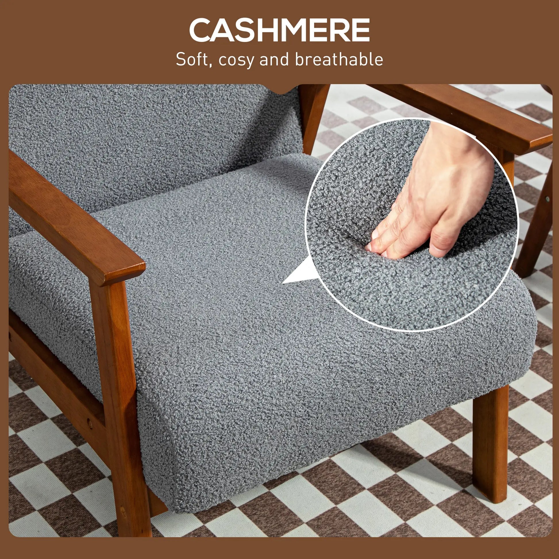 Boucle Accent Chair, Wide Seat, Thick Padding, Grey Accent Chairs at Gallery Canada