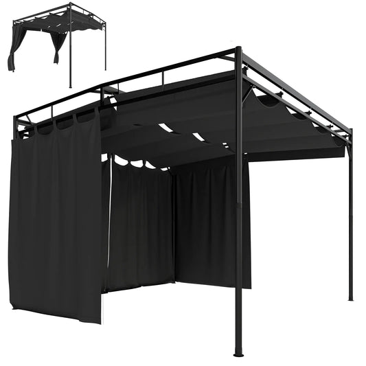 10' x 10' Retractable Pergola Canopy, Metal Garden Gazebo Sun Shade Pergolas Dark Grey at Gallery Canada