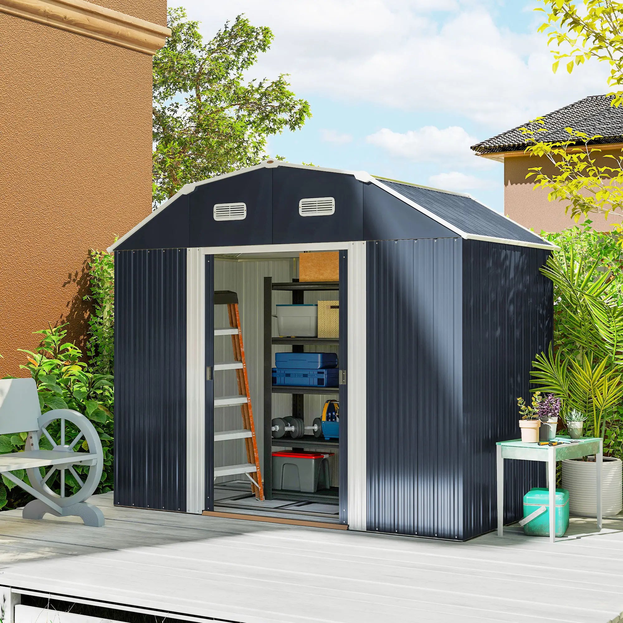8' x 4' Galvanized Outdoor Storage Shed, Garden Shed, Adjustable Shelves Sheds at Gallery Canada