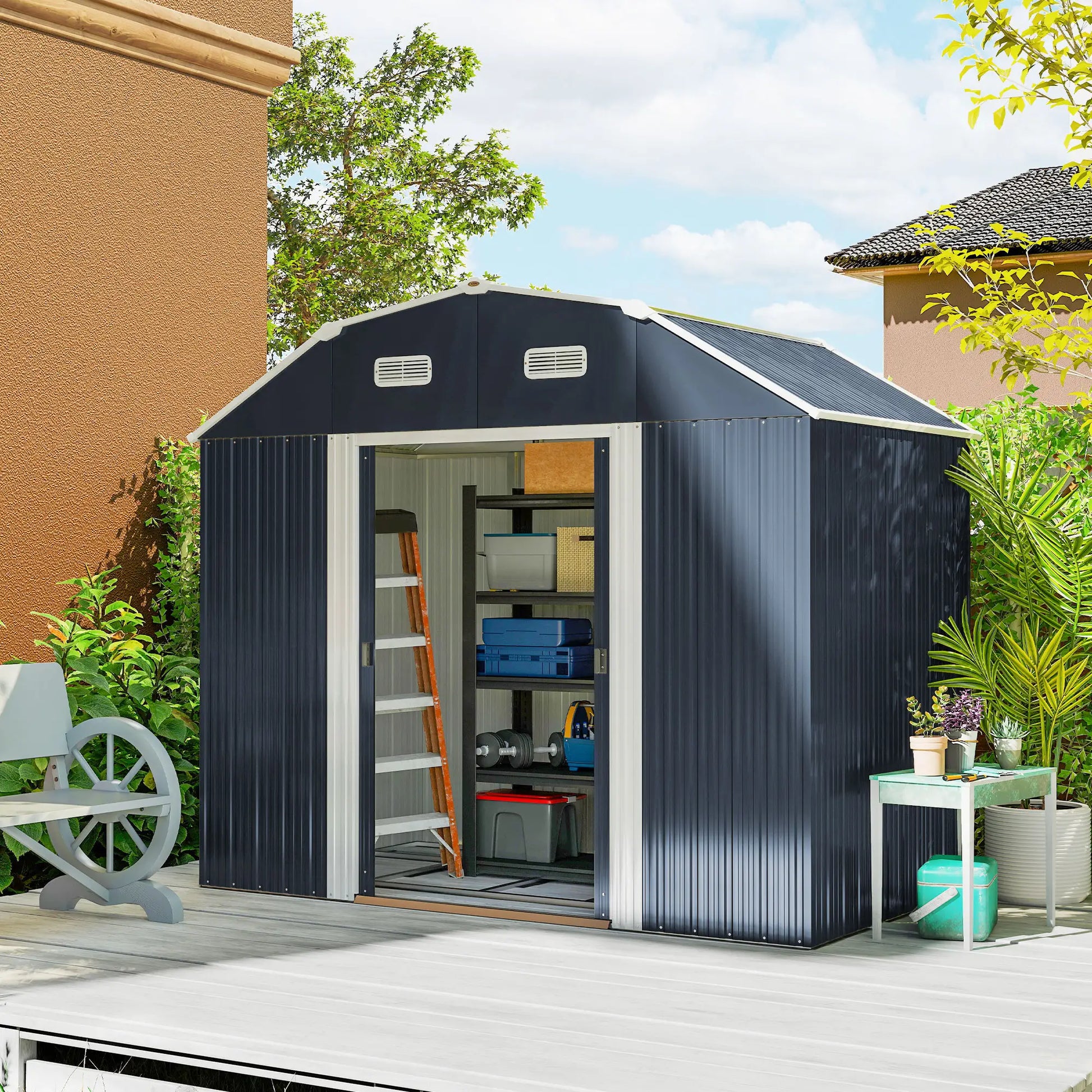 8' x 4' Galvanized Outdoor Storage Shed, Garden Shed, Adjustable Shelves Sheds at Gallery Canada