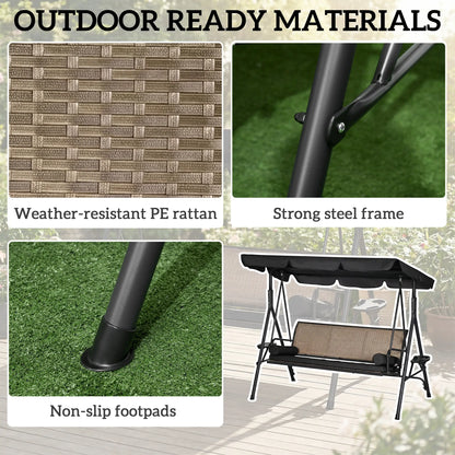 Outdoor 3-Seat Porch Swing, Rattan Seat, Removable Cushion Patio Swings with Stand at Gallery Canada