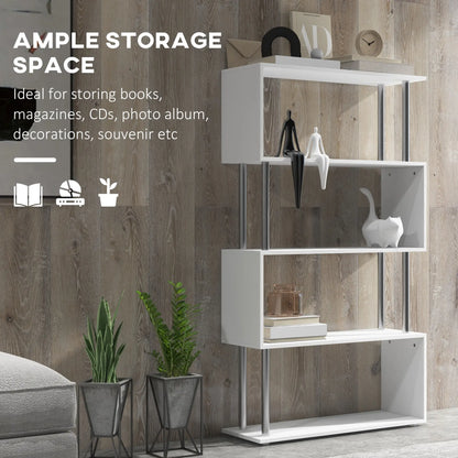 5-Tier Geometric Wooden Bookcase, S-Shaped Storage, White Display Bookshelves at Gallery Canada