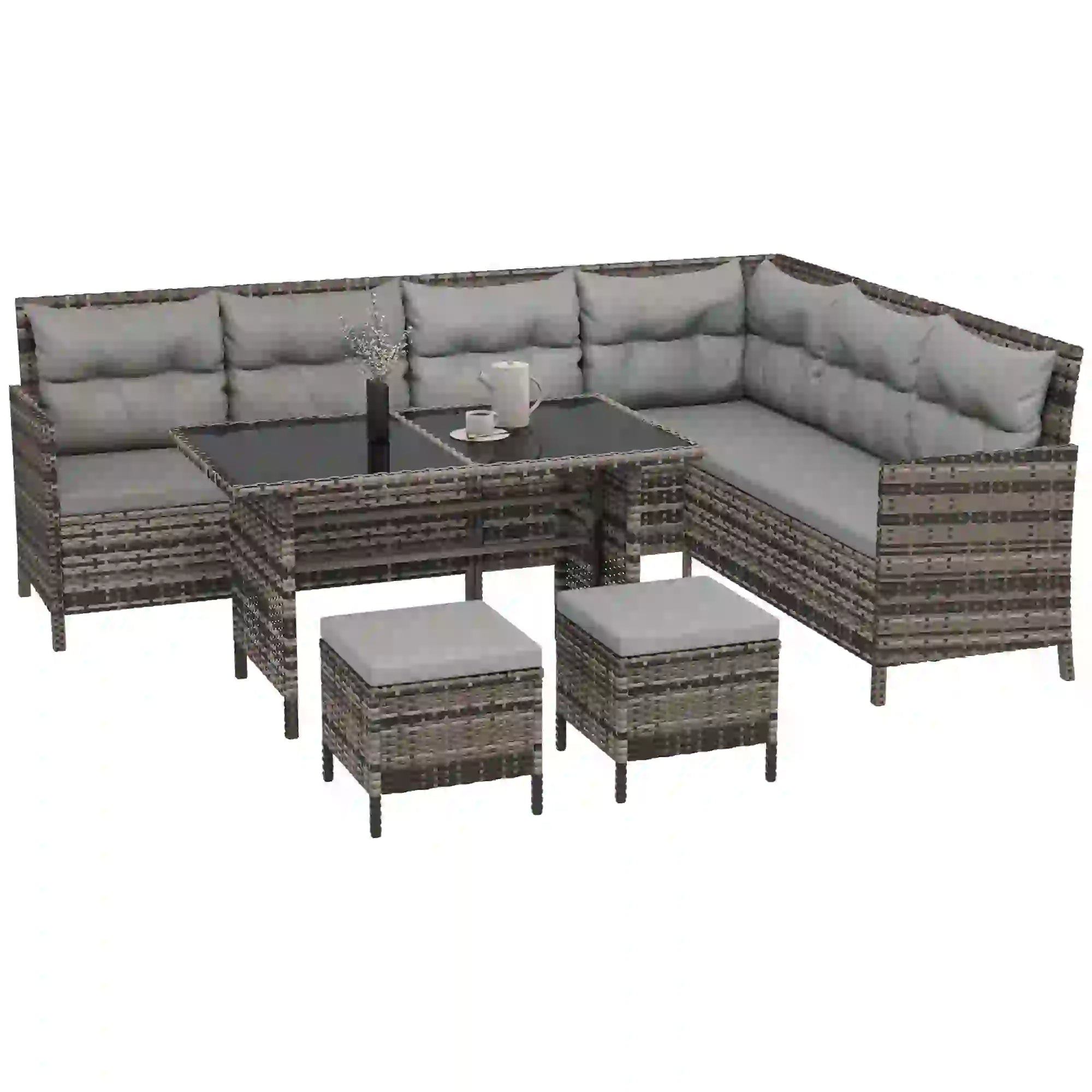 6pcs Outdoor Rattan Sofa Set, Wicker Sectional Couch, Dining Table, Chair, Grey Patio Furniture Sets at Gallery Canada