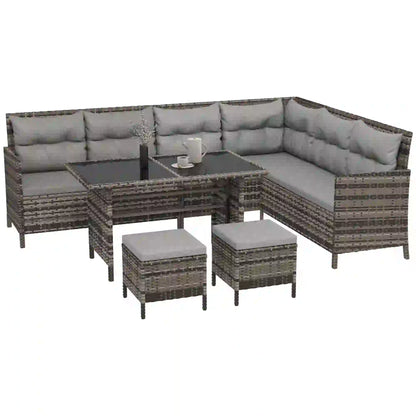 6pcs Outdoor Rattan Sofa Set, Wicker Sectional Couch, Dining Table, Chair, Grey Patio Furniture Sets at Gallery Canada