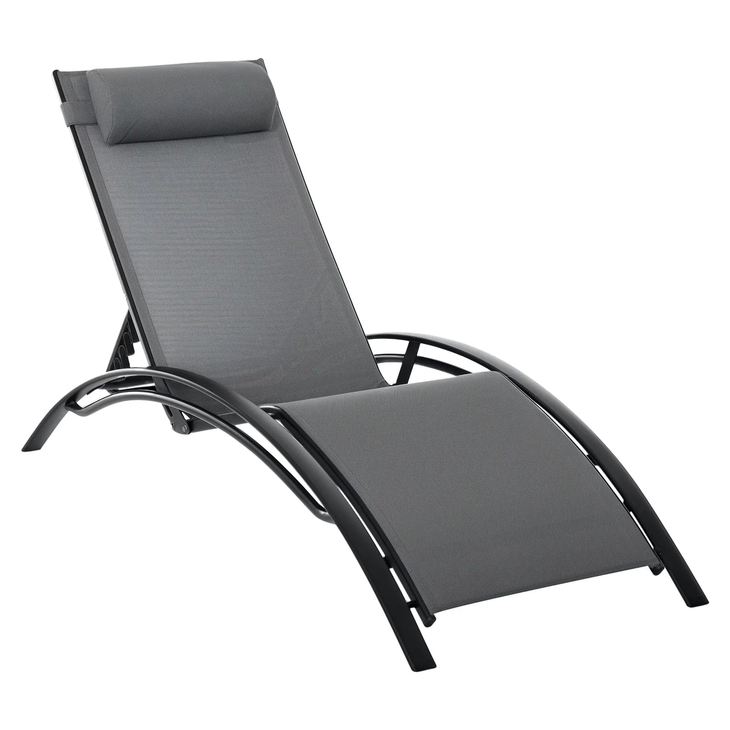 Aluminum Reclining Lounge Chair, 5-Level Adjustable Backrest, Head Pillow, Grey Lounger Chairs Black, Grey at Gallery Canada