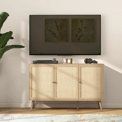 Boho Kitchen Sideboard Cabinet, Shelves, Wood Legs, Rattan Doors, Natural Storage Cabinets at Gallery Canada