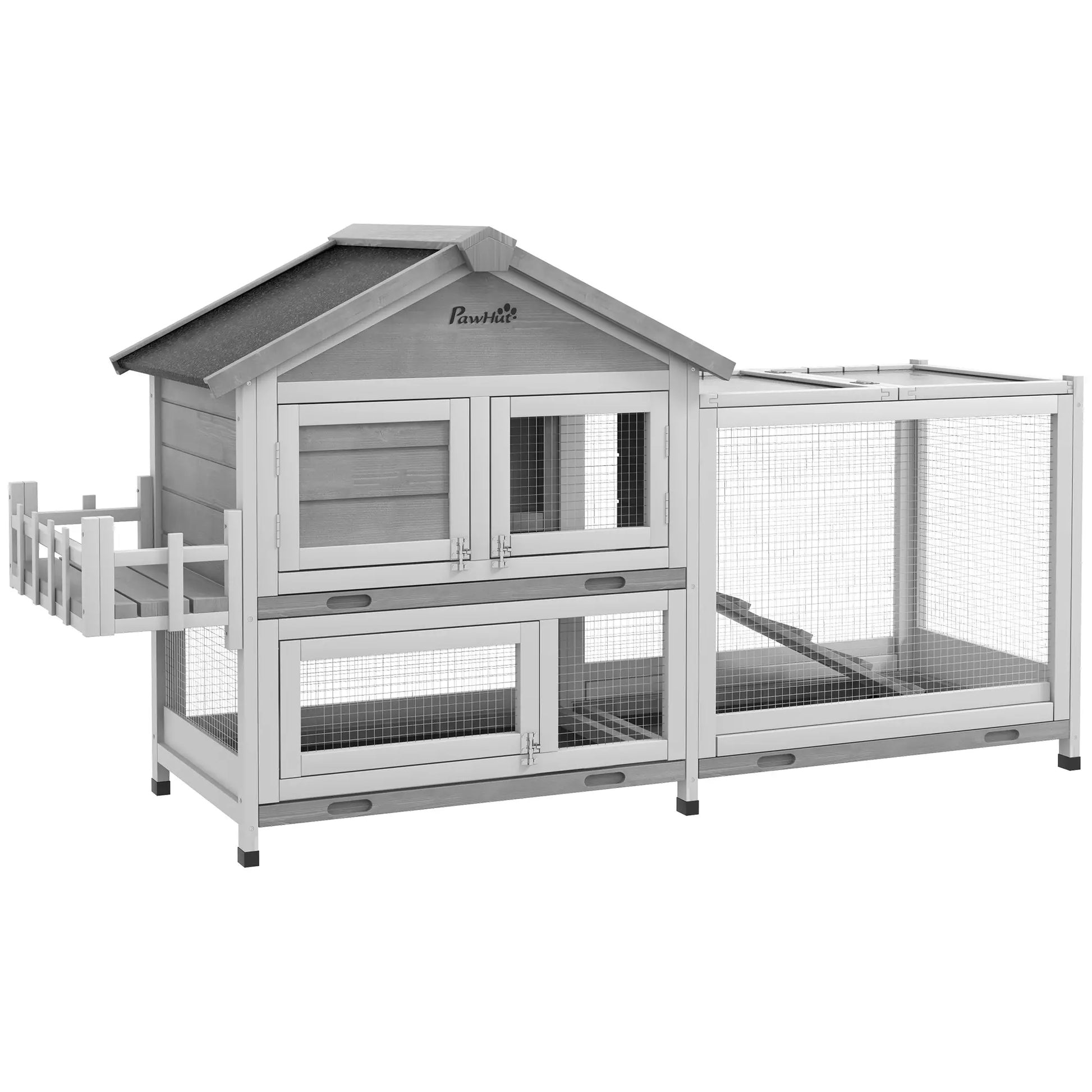 65" Wooden Rabbit Hutch, Pet Playpen with Roof, Storage Box, Grey Rabbit Hutch Grey at Gallery Canada