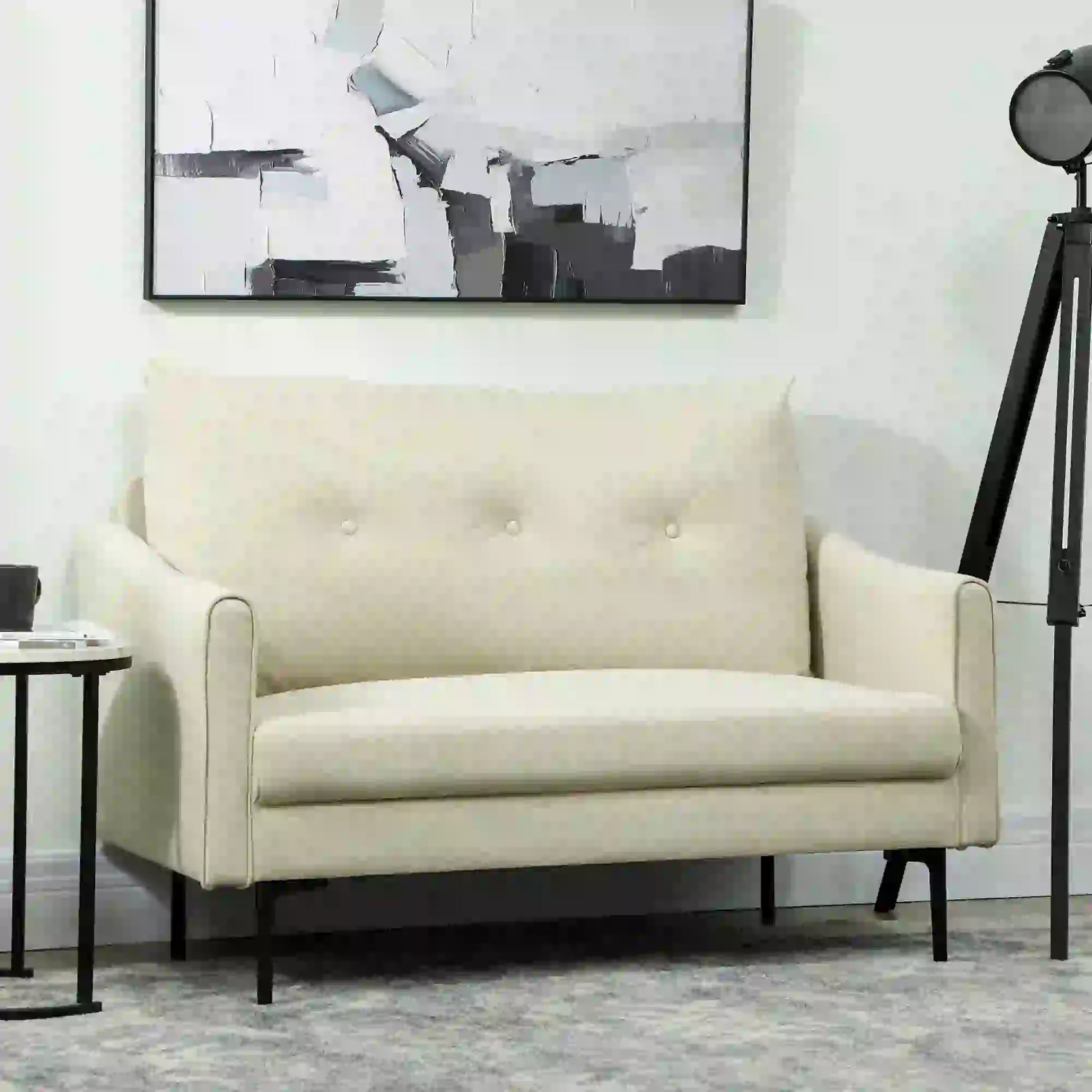 Small 2 Seater Sofa, High-Resilience Foam, Button Tufted, Cream White 2-Seater Sofas at Gallery Canada