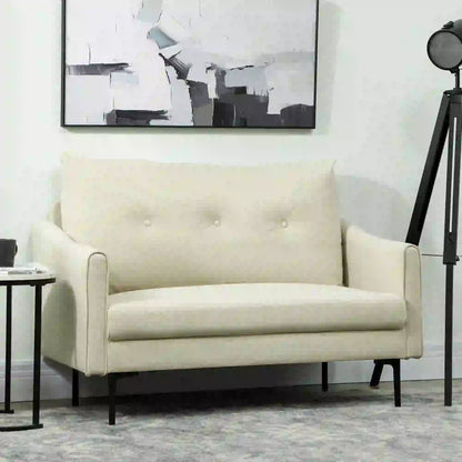 Small 2 Seater Sofa, High-Resilience Foam, Button Tufted, Cream White 2-Seater Sofas at Gallery Canada