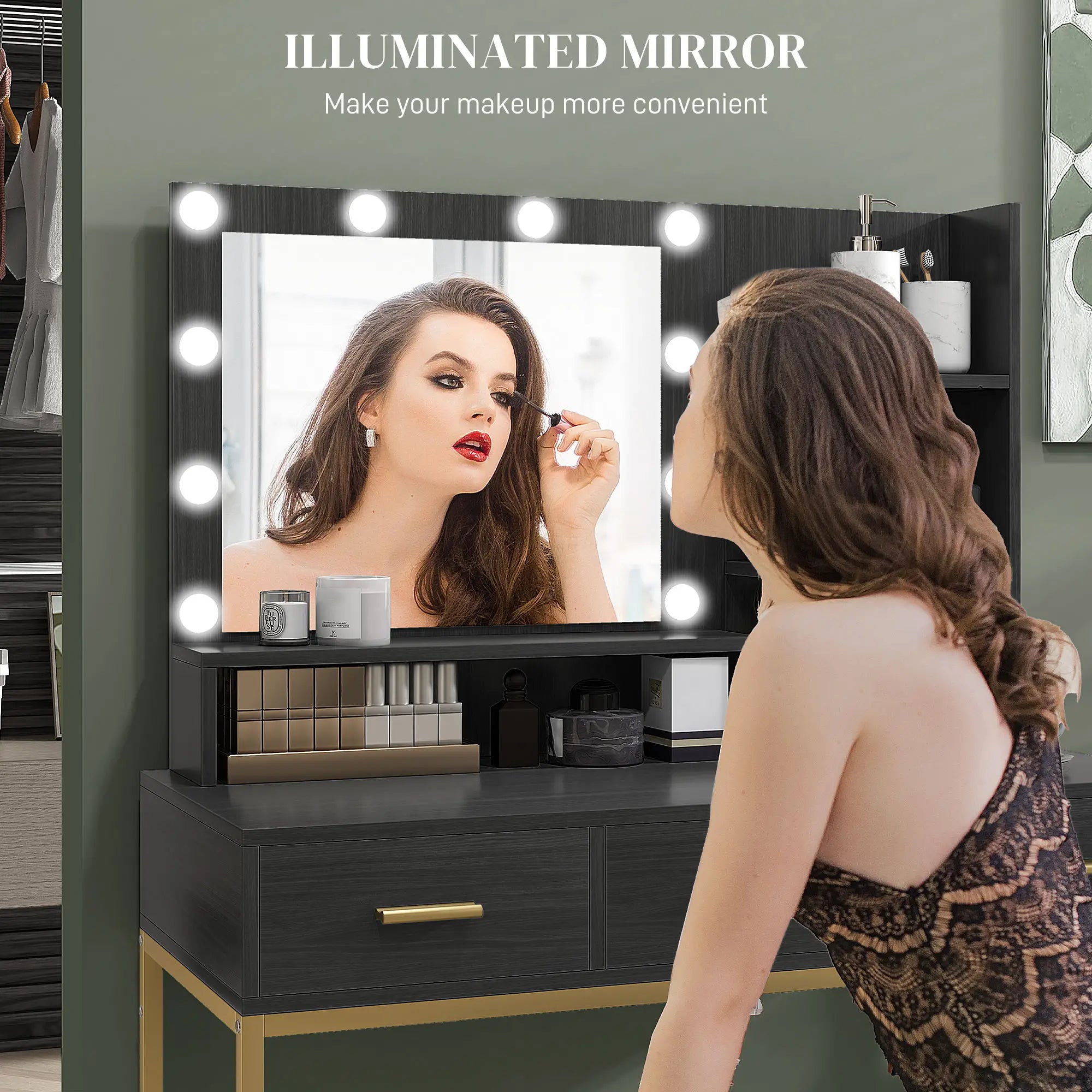 LED Vanity Table With Mirror, 3 Drawers, Black Dressing & Vanity Tables at Gallery Canada