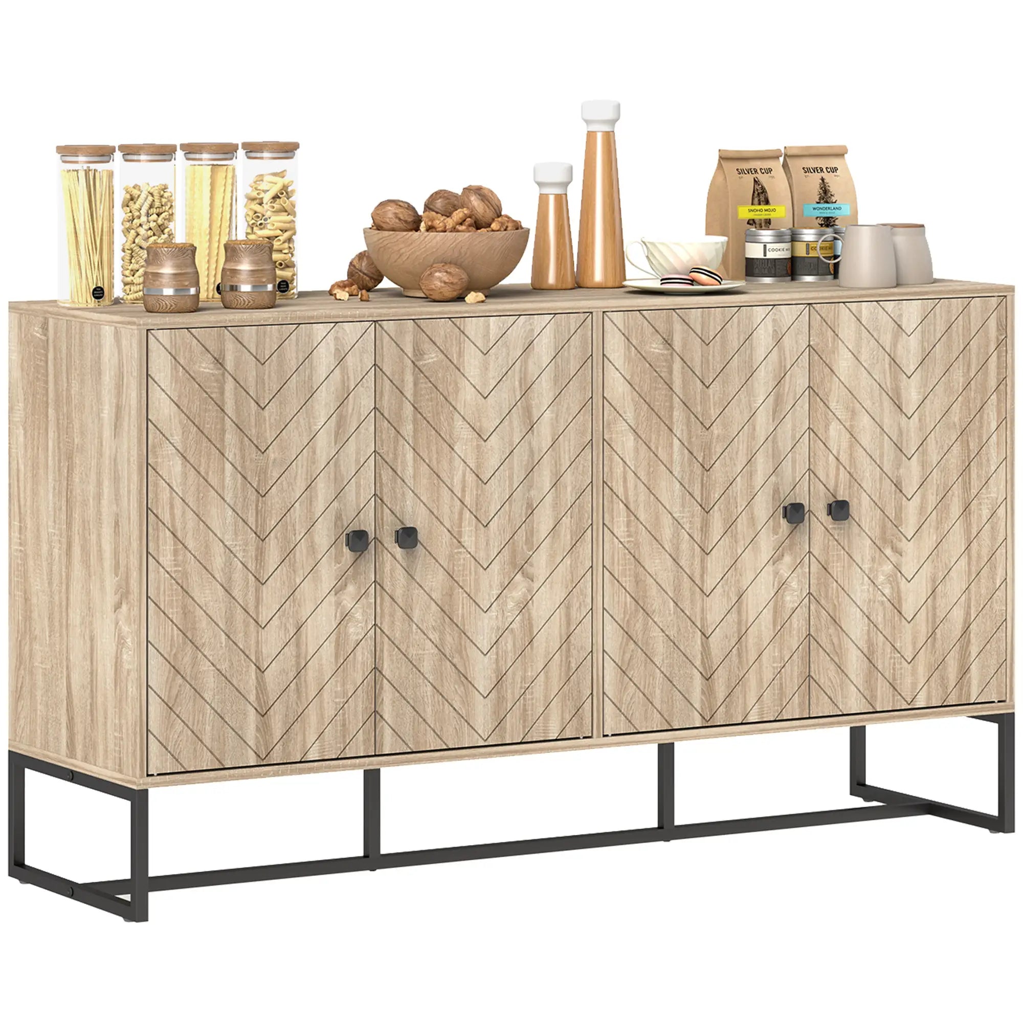 Sideboard Buffet Cabinet with 2 Adjustable Shelves and Steel Base, TV Stand, Coffee Bar Cabinet for Living Room, Oak Storage Cabinets at Gallery Canada