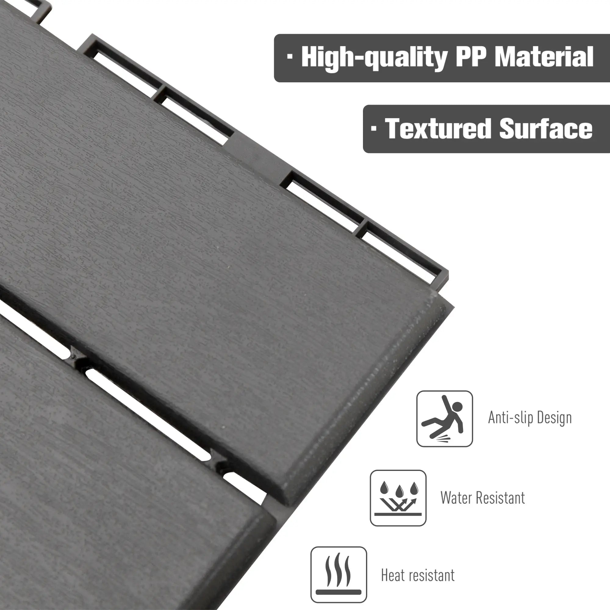 9 Pcs PP Interlocking Deck Tile, 12 x 12, Indoor Outdoor, Black Deck Tiles at Gallery Canada