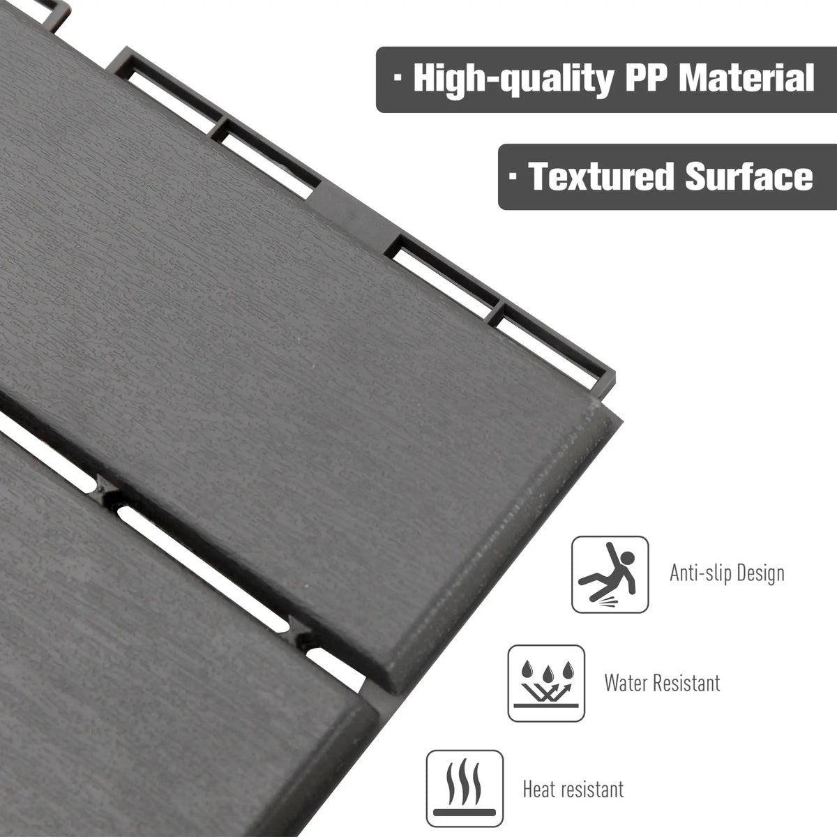 9 Pcs PP Interlocking Deck Tile, 12 x 12, Indoor Outdoor, Black Deck Tiles at Gallery Canada