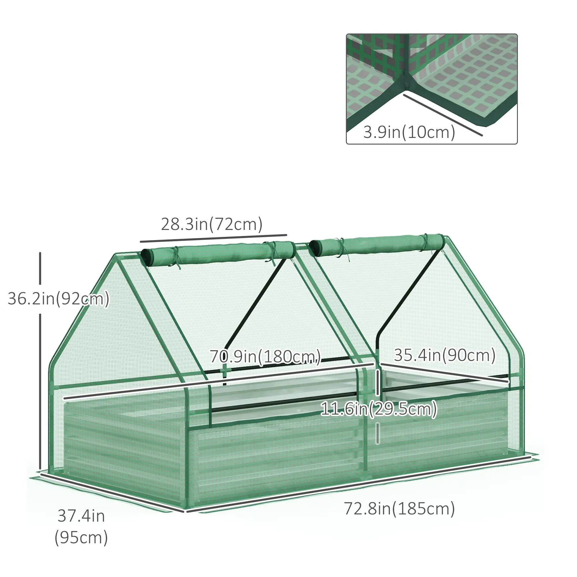 6' x 3' Metal Planter Box with Cover, Raised Garden Bed, Green and Silver Mini Greenhouses at Gallery Canada