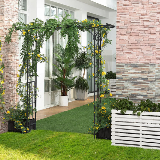 7ft Metal Garden Arch, Outdoor Walkway Arbor, Climbing Plants, Dark Gray Garden Arches Dark Grey at Gallery Canada