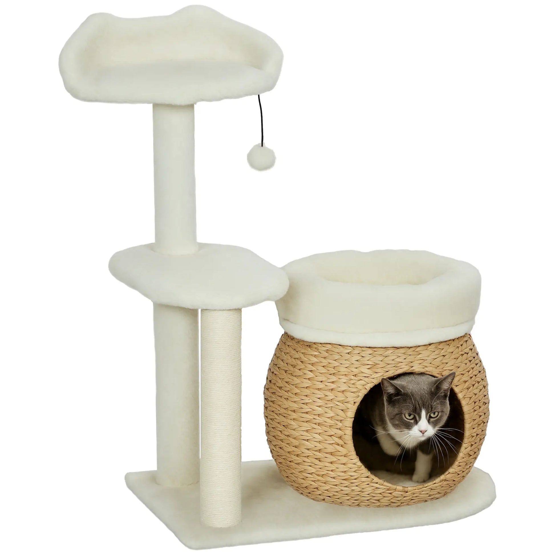 31" Cat Tree Tower, Scratching Posts, Condo, Beds, Platform, Toy Ball, Cream White Cat Towers at Gallery Canada