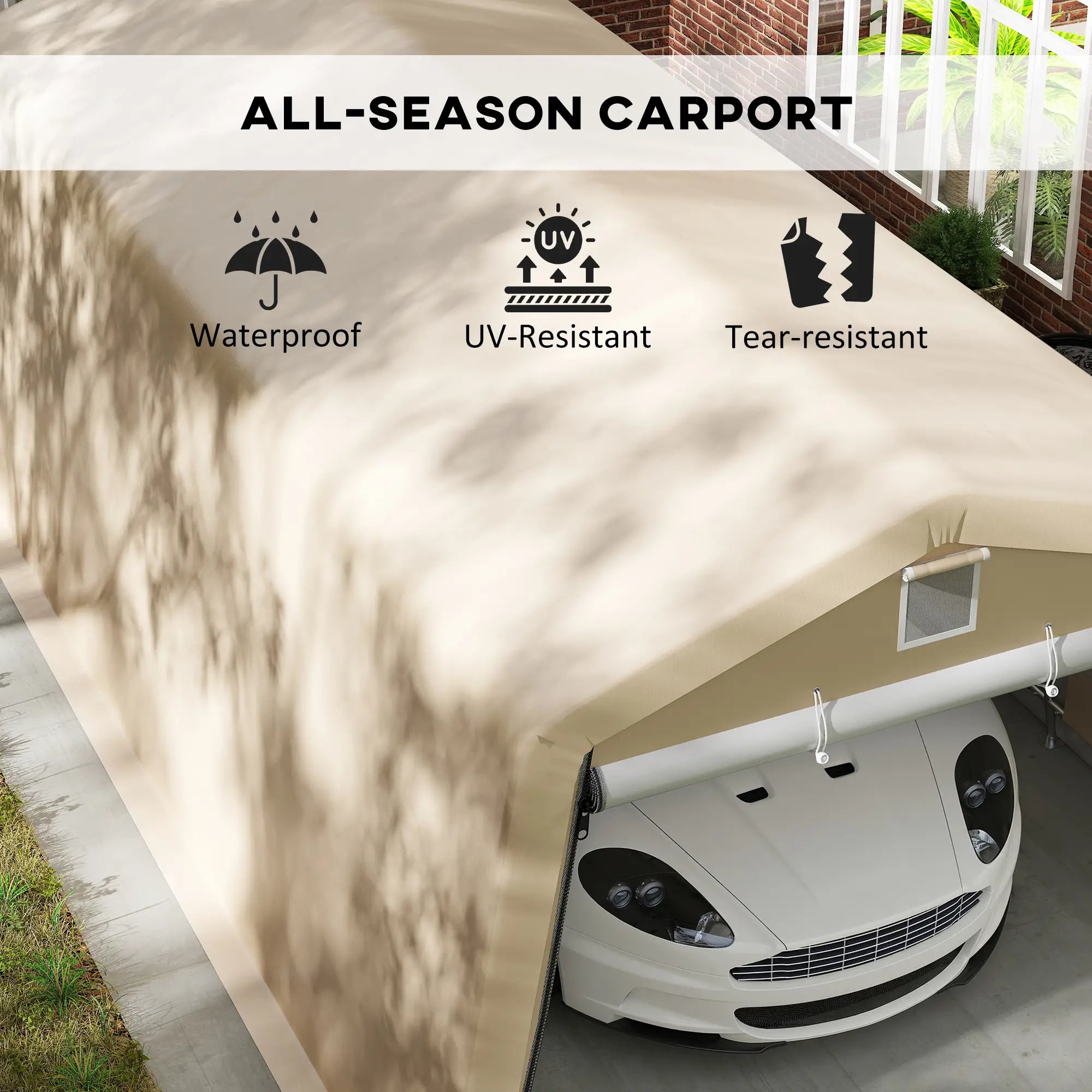 11' x 20' Portable Garage, Heavy Duty Carport Canopy, Khaki Car Shelters at Gallery Canada