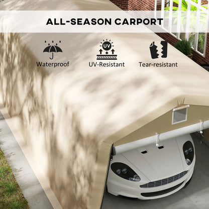 11' x 20' Portable Garage, Heavy Duty Carport Canopy, Khaki Car Shelters at Gallery Canada